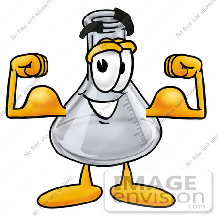 #22832 Clip art Graphic of a Laboratory Flask Beaker Cartoon Character Flexing His Arm Muscles by toons4biz