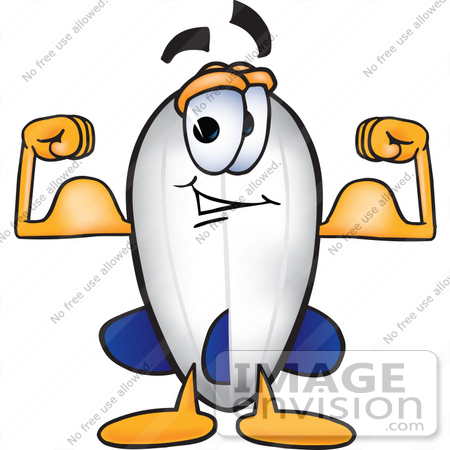 #22877 Clip art Graphic of a Dirigible Blimp Airship Cartoon Character Flexing His Arm Muscles by toons4biz