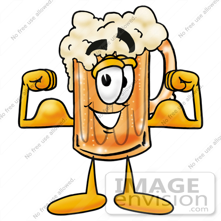 #22879 Clip art Graphic of a Frothy Mug of Beer or Soda Cartoon Character Flexing His Arm Muscles by toons4biz