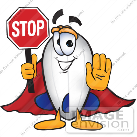 #22899 Clip art Graphic of a Dirigible Blimp Airship Cartoon Character Holding a Stop Sign by toons4biz