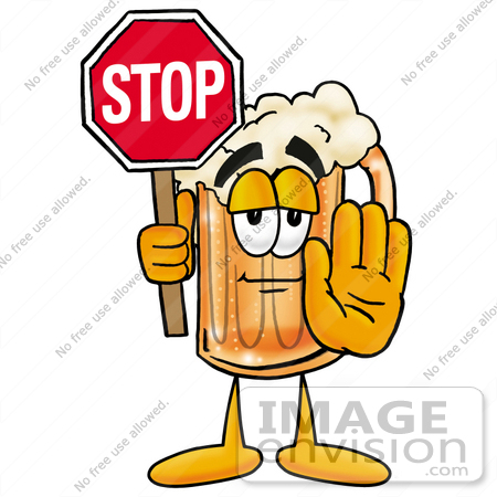 #22900 Clip art Graphic of a Frothy Mug of Beer or Soda Cartoon Character Holding a Stop Sign by toons4biz