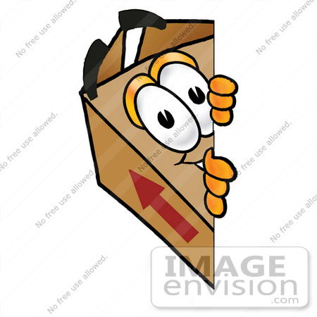 #22952 Clip Art Graphic of a Cardboard Shipping Box Cartoon Character Peeking Around a Corner by toons4biz