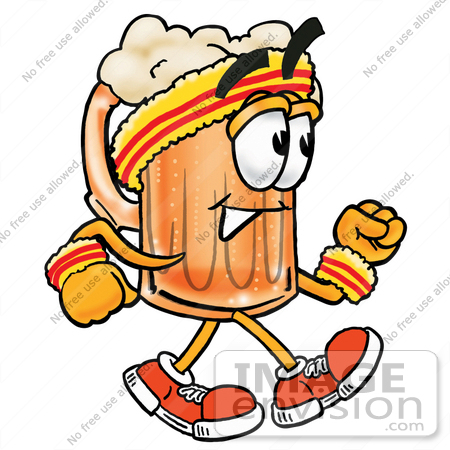 #22991 Clip art Graphic of a Frothy Mug of Beer or Soda Cartoon Character Speed Walking or Jogging by toons4biz