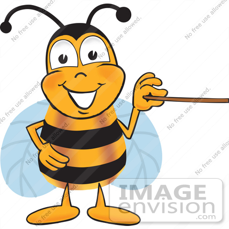 #23036 Clip art Graphic of a Honey Bee Cartoon Character Holding a Pointer Stick by toons4biz