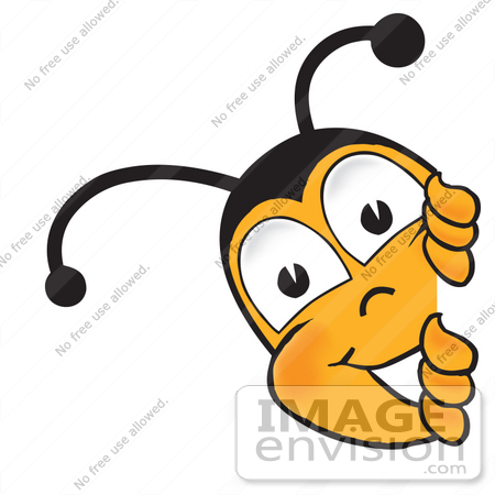 #23047 Clip art Graphic of a Honey Bee Cartoon Character Peeking Around a Corner by toons4biz