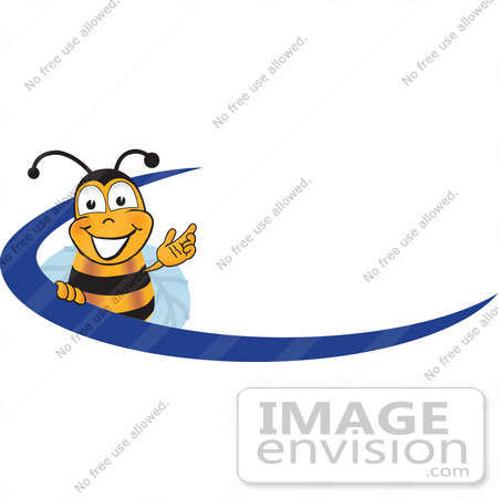 #23051 Clip art Graphic of a Honey Bee Cartoon Character Logo With a Blue Dash by toons4biz