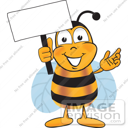 #23056 Clip art Graphic of a Honey Bee Cartoon Character Holding a Blank Sign by toons4biz