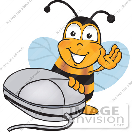 #23059 Clip art Graphic of a Honey Bee Cartoon Character With a Computer Mouse by toons4biz