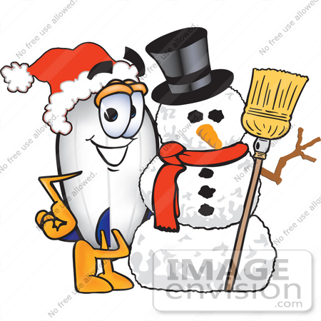 #23071 Clip art Graphic of a Dirigible Blimp Airship Cartoon Character With a Snowman on Christmas by toons4biz