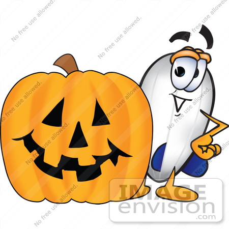 #23076 Clip art Graphic of a Dirigible Blimp Airship Cartoon Character With a Carved Halloween Pumpkin by toons4biz