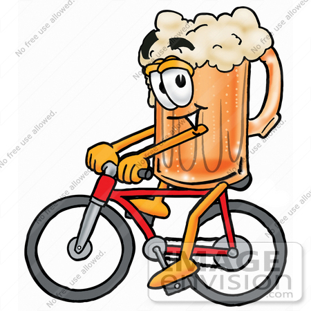 #23089 Clip art Graphic of a Frothy Mug of Beer or Soda Cartoon Character Riding a Bicycle by toons4biz