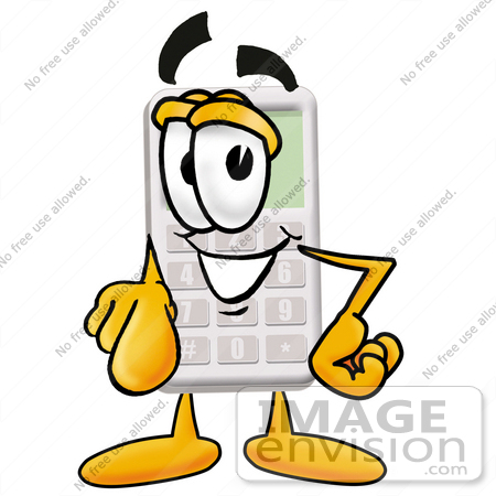 #23103 Clip Art Graphic of a Calculator Cartoon Character Pointing at the Viewer by toons4biz