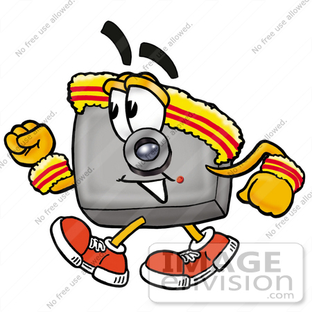 #23181 Clip Art Graphic of a Flash Camera Cartoon Character Speed Walking or Jogging by toons4biz