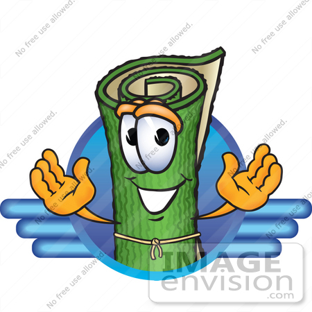 #23236 Clip Art Graphic of a Rolled Green Carpet Cartoon Character Logo by toons4biz
