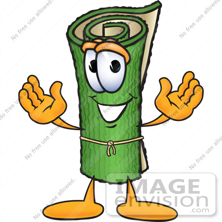 #23256 Clip Art Graphic of a Rolled Green Carpet Cartoon Character With Welcoming Open Arms by toons4biz
