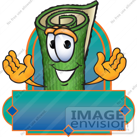 #23263 Clip Art Graphic of a Rolled Green Carpet Cartoon Character Label by toons4biz