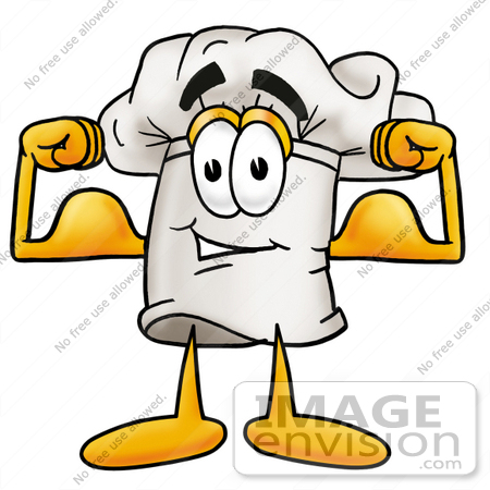 #23291 Clip Art Graphic of a White Chefs Hat Cartoon Character Flexing His Arm Muscles by toons4biz
