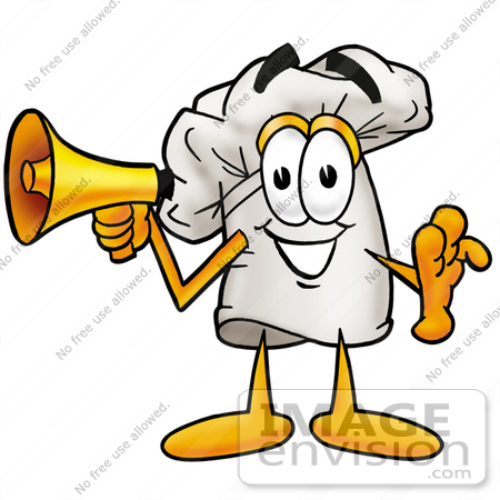 #23325 Clip Art Graphic of a White Chefs Hat Cartoon Character Holding a Megaphone by toons4biz