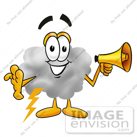 #23352 Clip Art Graphic of a Puffy White Cumulus Cloud Cartoon Character Holding a Megaphone by toons4biz