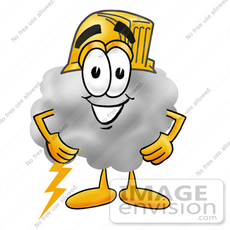 #23356 Clip Art Graphic of a Puffy White Cumulus Cloud Cartoon Character Wearing a Hardhat Helmet by toons4biz