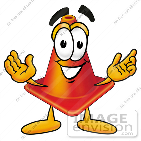 #23375 Clip Art Graphic of a Construction Traffic Cone Cartoon Character With Welcoming Open Arms by toons4biz