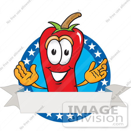 #23420 Clip Art Graphic of a Red Chilli Pepper Cartoon Character Label With Stars by toons4biz