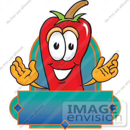 #23425 Clip Art Graphic of a Red Chilli Pepper Cartoon Character Label by toons4biz