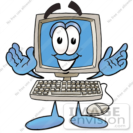 #23459 Clip Art Graphic of a Desktop Computer Cartoon Character With Welcoming Open Arms by toons4biz