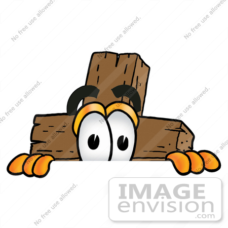 #23522 Clip Art Graphic of a Wooden Cross Cartoon Character Peeking Over a Surface by toons4biz