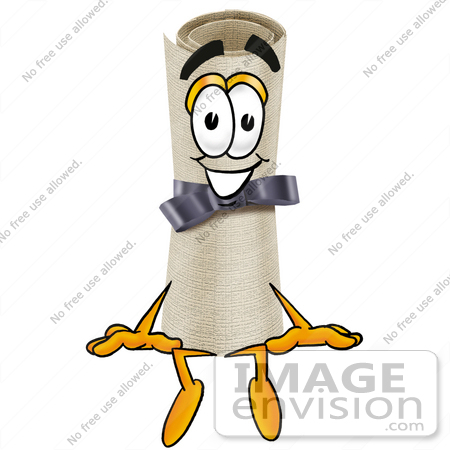 #23599 Clip Art Graphic of a Rolled Diploma Certificate Cartoon Character Sitting by toons4biz