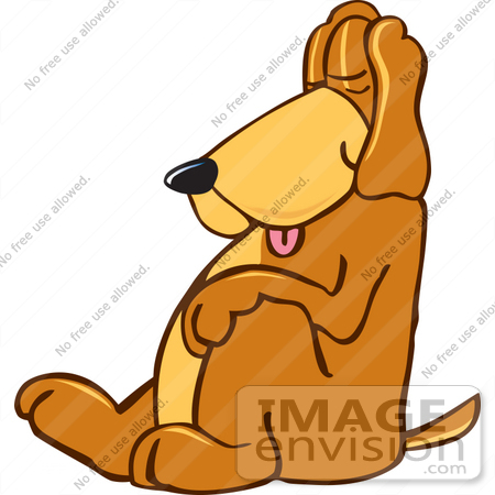 #23616 Clip Art Graphic of a Cute Brown Hound Dog Cartoon Character Sleeping While Sitting Up by toons4biz