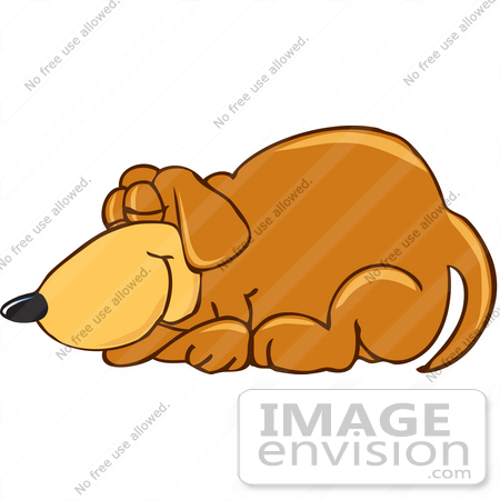 #23619 Clip Art Graphic of a Cute Brown Hound Dog Cartoon Character Curled up and Sleeping Peacefully by toons4biz