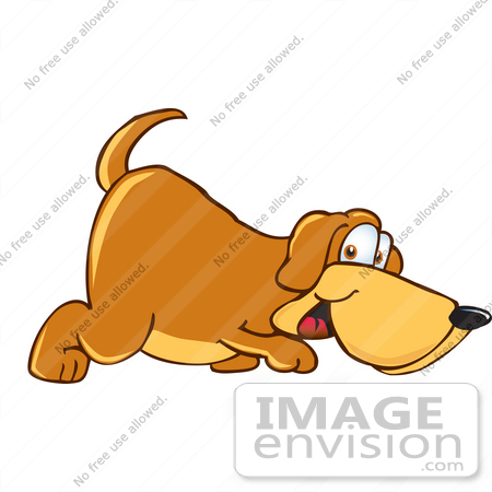 #23620 Clip Art Graphic of a Cute Brown Hound Dog Cartoon Character Sniffing the Ground and Looking Back by toons4biz