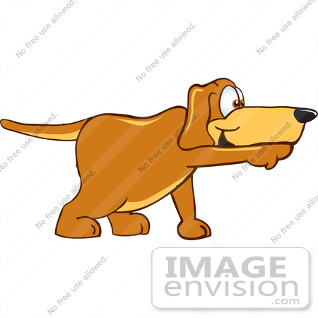 #23621 Clip Art Graphic of a Cute Brown Hound Dog Cartoon Character Holding His Tail Strait and Pointing Forward With His Nose and Paw by toons4biz