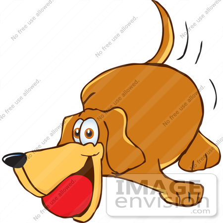 #23625 Clip Art Graphic of a Cute Brown Hound Dog Cartoon Character With a Ball in His Mouth by toons4biz