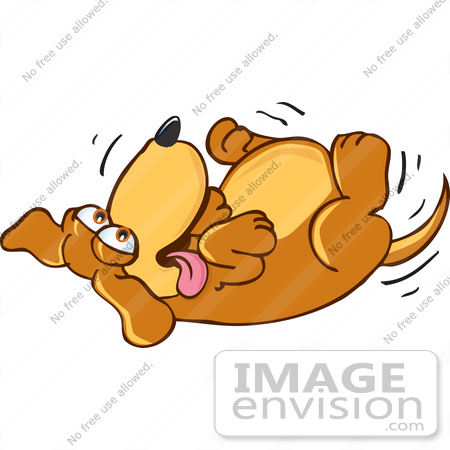 #23638 Clip Art Graphic of a Cute Brown Hound Dog Cartoon Character Rolling Around on His Back by toons4biz