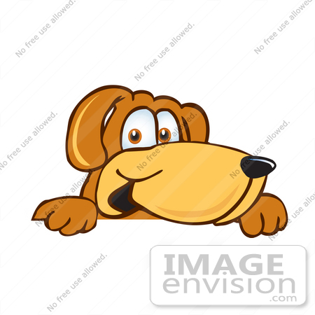#23642 Clip Art Graphic of a Cute Brown Hound Dog Cartoon Character Peeking Over a Surface by toons4biz