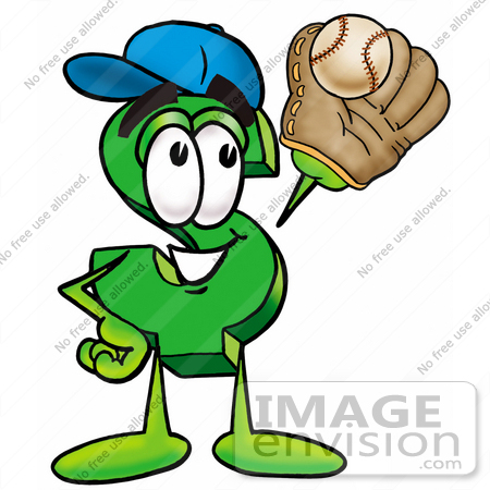 #23662 Clip Art Graphic of a Green USD Dollar Sign Cartoon Character Catching a Baseball With a Glove by toons4biz