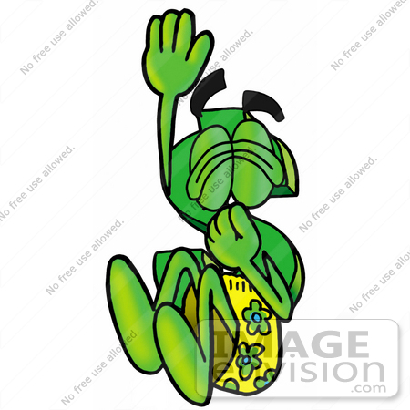#23663 Clip Art Graphic of a Green USD Dollar Sign Cartoon Character Plugging His Nose While Jumping Into Water by toons4biz