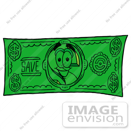 #23712 Clip Art Graphic of a Green USD Dollar Sign Cartoon Character on a Dollar Bill by toons4biz