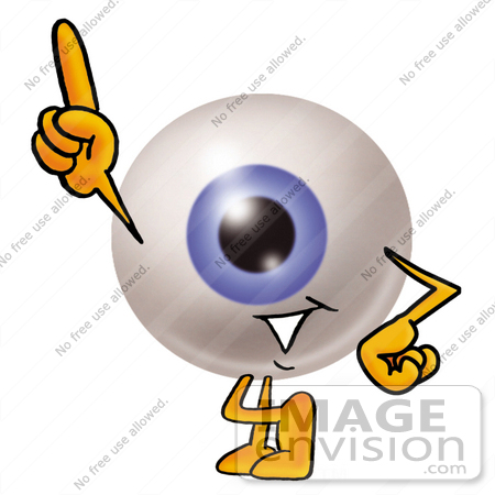 #23762 Clip Art Graphic of a Blue Eyeball Cartoon Character Pointing Upwards by toons4biz
