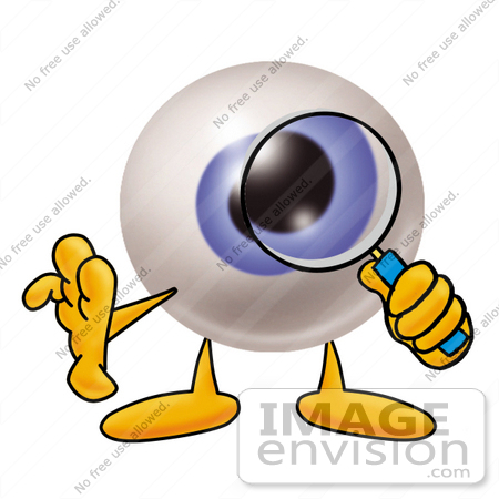 #23763 Clip Art Graphic of a Blue Eyeball Cartoon Character Looking Through a Magnifying Glass by toons4biz