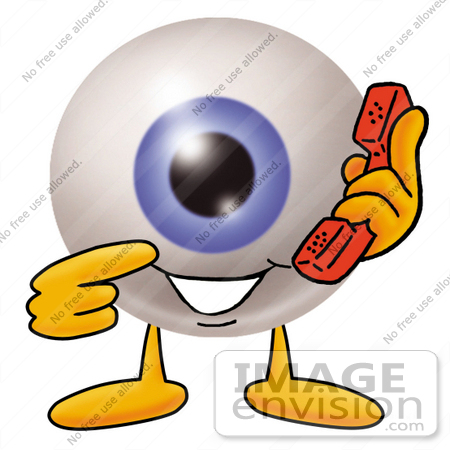 #23768 Clip Art Graphic of a Blue Eyeball Cartoon Character Holding a Telephone by toons4biz