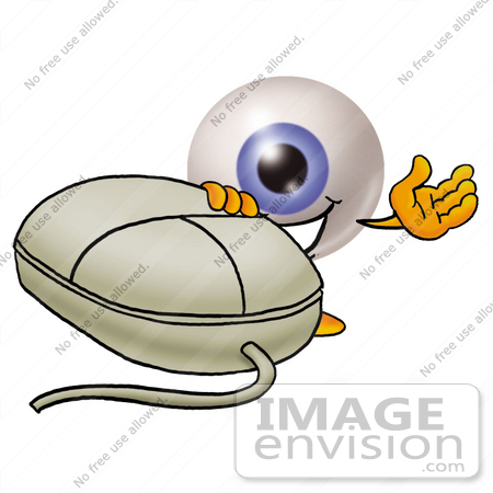 #23770 Clip Art Graphic of a Blue Eyeball Cartoon Character With a Computer Mouse by toons4biz