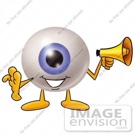 #23771 Clip Art Graphic of a Blue Eyeball Cartoon Character Holding a Megaphone by toons4biz