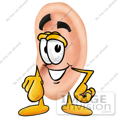 #23796 Clip Art Graphic of a Human Ear Cartoon Character Pointing at the Viewer by toons4biz