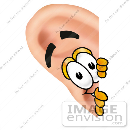 #23806 Clip Art Graphic of a Human Ear Cartoon Character Peeking Around a Corner by toons4biz