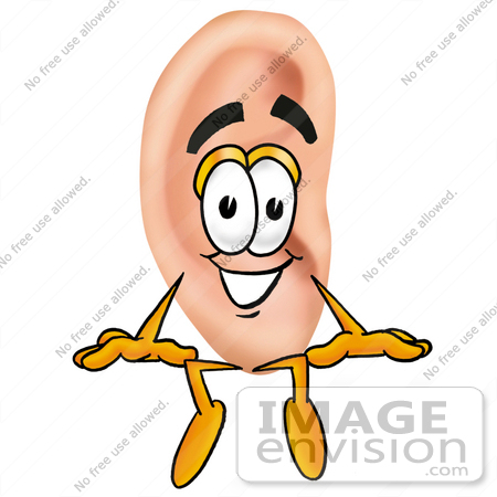 #23807 Clip Art Graphic of a Human Ear Cartoon Character Sitting by toons4biz
