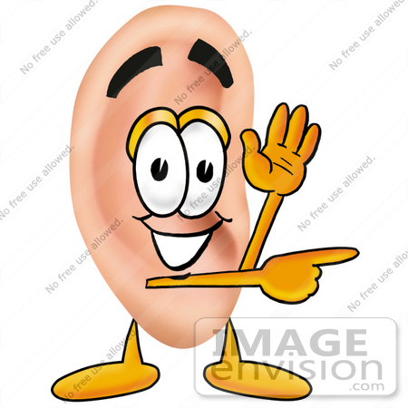 #23810 Clip Art Graphic of a Human Ear Cartoon Character Waving and Pointing by toons4biz
