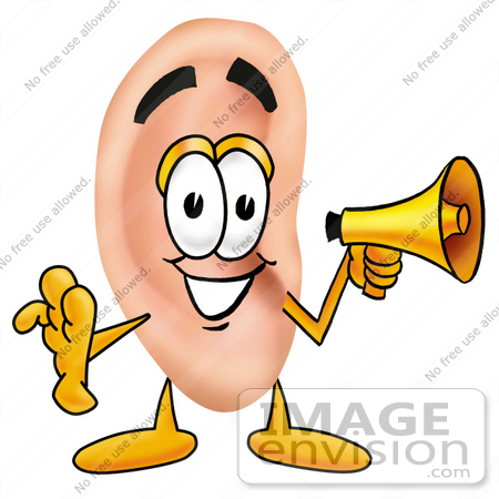 #23815 Clip Art Graphic of a Human Ear Cartoon Character Holding a Megaphone by toons4biz